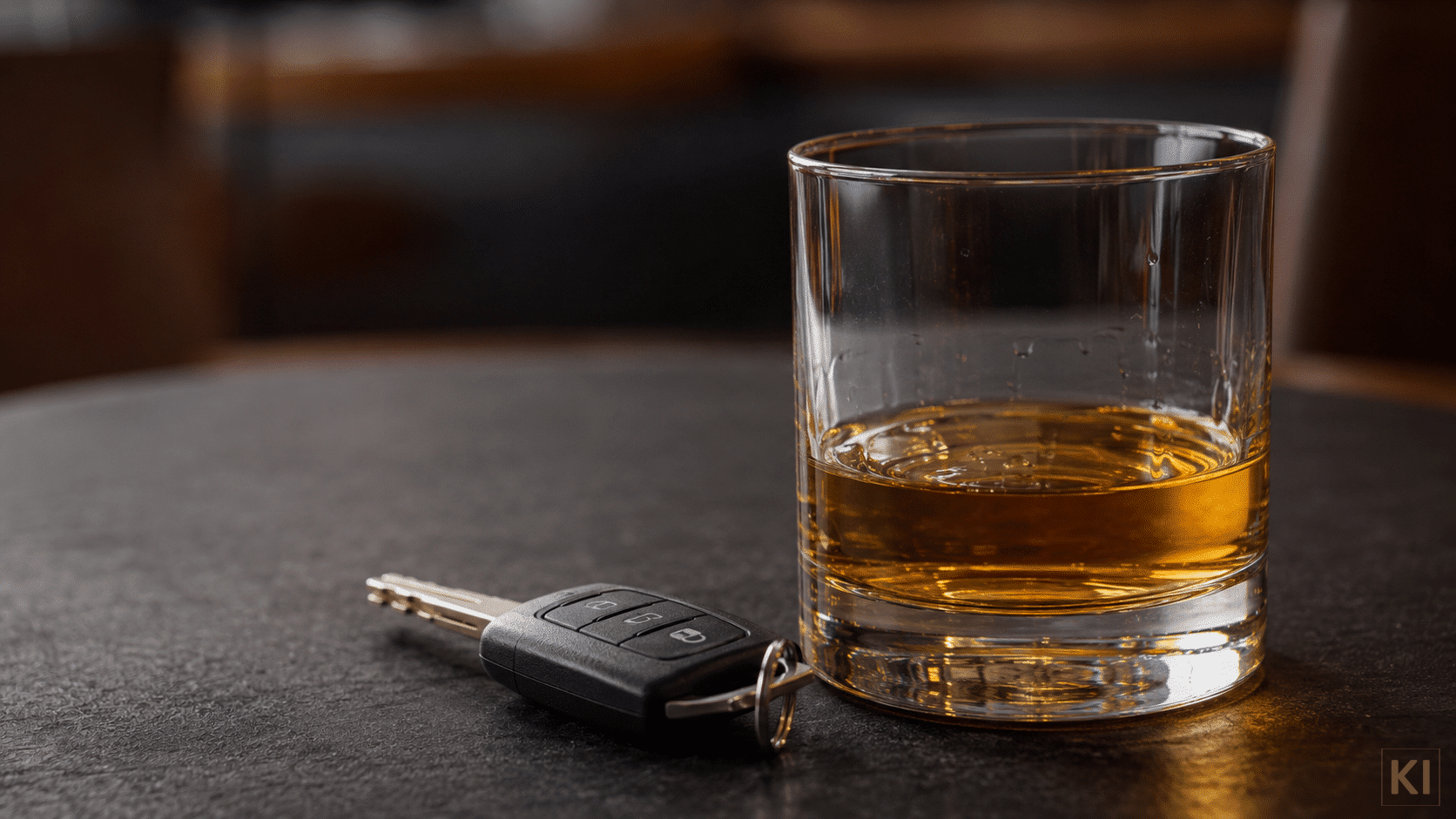 kfv-stefan-groechenig-chatgpt-03082026 Ein Schlüsselbund neben einem Whiskeyglas