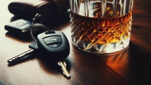 Ein Schlüsselbund neben einem Whiskeyglas